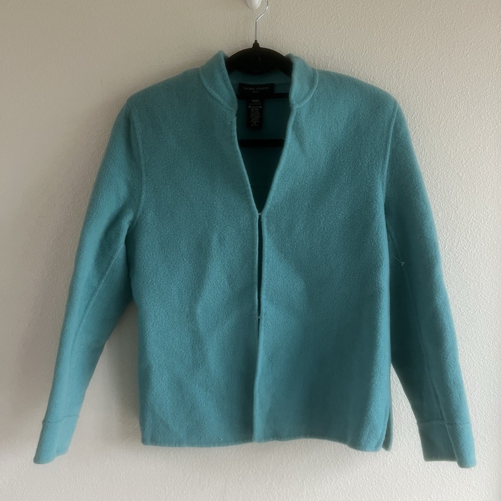 Valerie‎ Stevens Blazer Women's Large Blue Wool Blend Jacket Career Corpcore